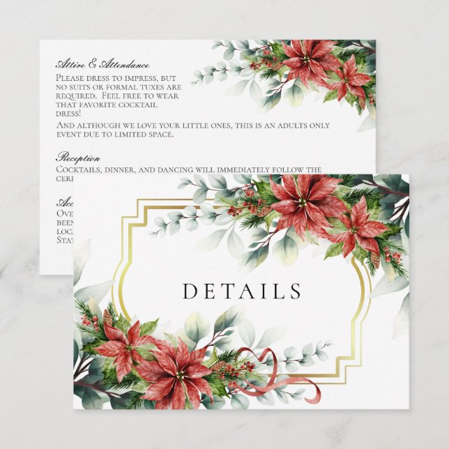 Holiday Poinsettia Wedding Details - Eintrittskart Begleitkarte (Vorne/Hinten)