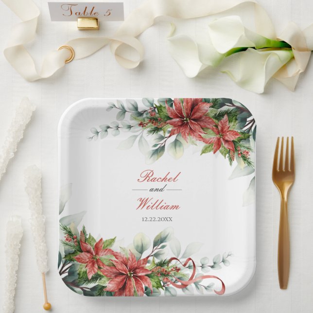 Holiday Poinsettia Wedding Paper Tellers Pappteller (Hochzeit)