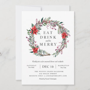 Holiday Poinsettia Wreath Party Einladung