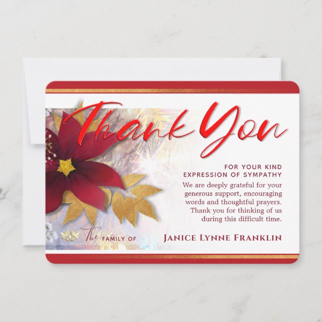Holiday Pointsettia Red Beileid Danke, Card Einladung (Vorderseite)