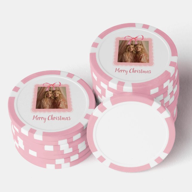 Holiday Poker Chip – Family Photo with Pink Bow (Stapel)