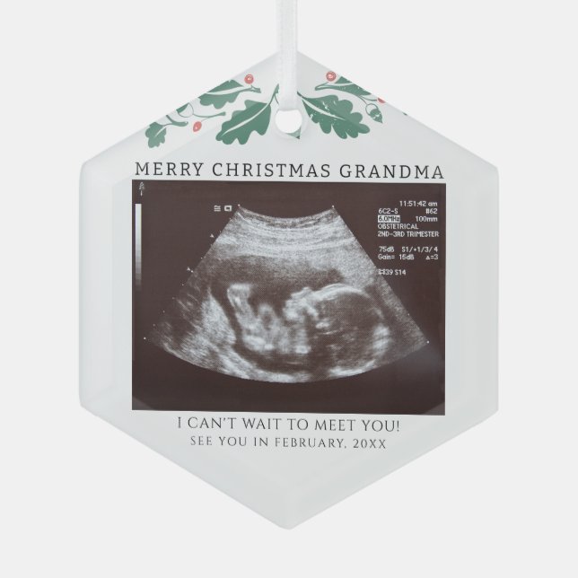 Holiday Pregnancy Ankündigung Baby Scan Oma Ornament Aus Glas (Vorderseite)