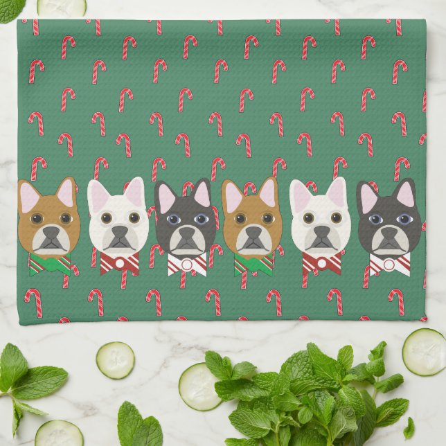 Holiday Pups Candy Cane Geschirrtuch (Gefaltet)