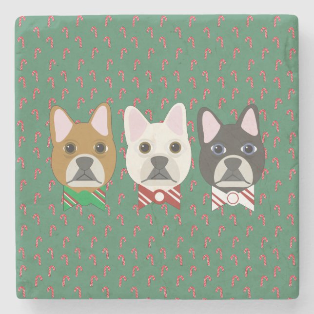Holiday Pups Candy Cane Steinuntersetzer (Vorderseite)