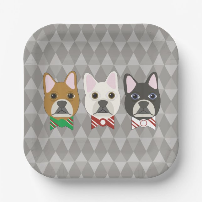Holiday Pups Gray Diamond Pappteller (Vorderseite)