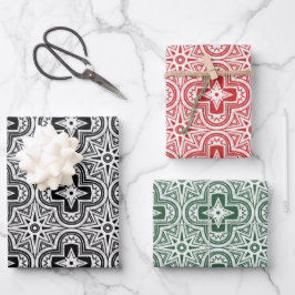 Holiday Quatrefolie in Rot, Grün und Schwarz Geschenkpapier Set