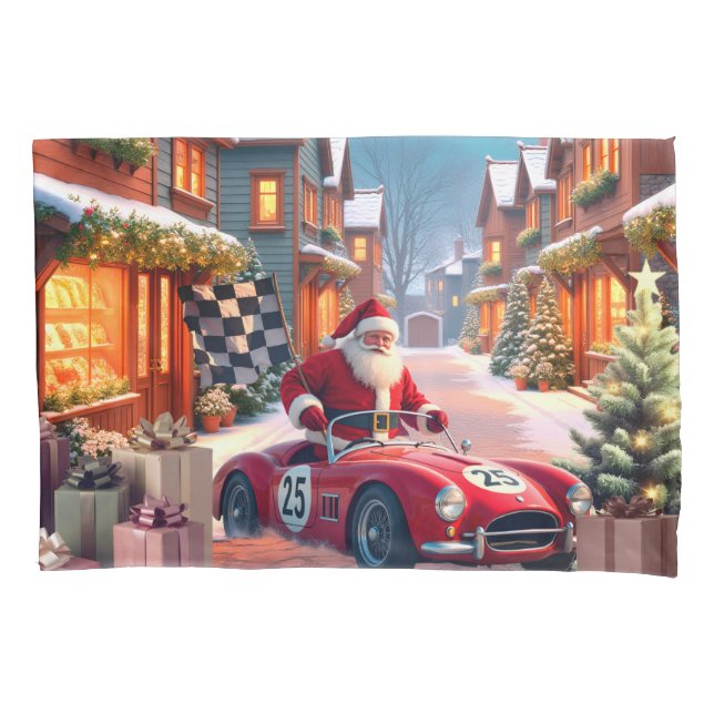 Holiday Racecar Santa Kissenbezug (Vorderseite)