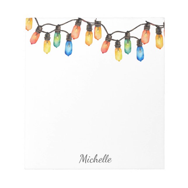 Holiday Rainbow Weihnachtslichter Personalisiert N Notizblock (Vorderseite)