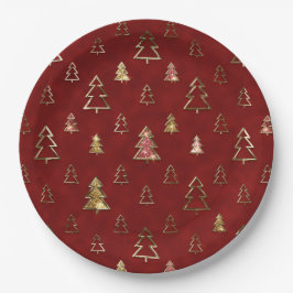 Holiday Red and Gold Imitate Metal Weihnachtsbaume Pappteller