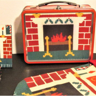 Holiday Red Bricks Feuerplatz Hot Crochet Print au Metall Lunch Box