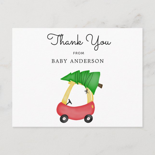 Holiday Red Car Baby Dusche Vielen Dank Postkarte (Vorderseite)
