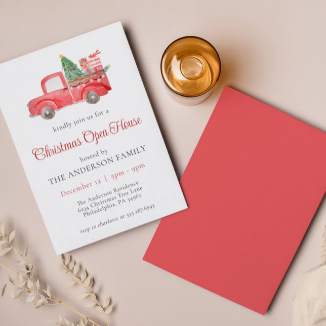 Holiday Red Christmas Truck Open House Einladung (Von Creator hochgeladen)
