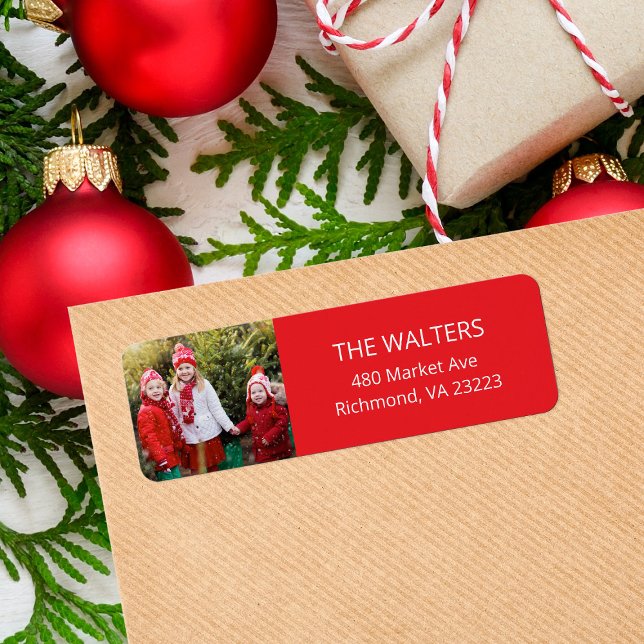 Holiday Red Custom Photo Return Address Labels (Von Creator hochgeladen)