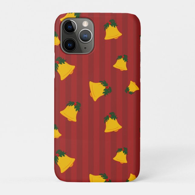 Holiday Red Gold Stripe Bells Christmas Case-Mate iPhone Hülle (Rückseite)