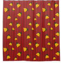 Holiday Red Gold Stripe Bells Christmas Duschvorhang