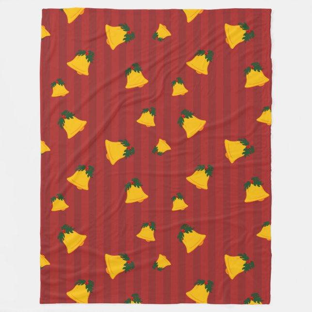 Holiday Red Gold Stripe Bells Christmas Fleecedecke (Vorderseite)