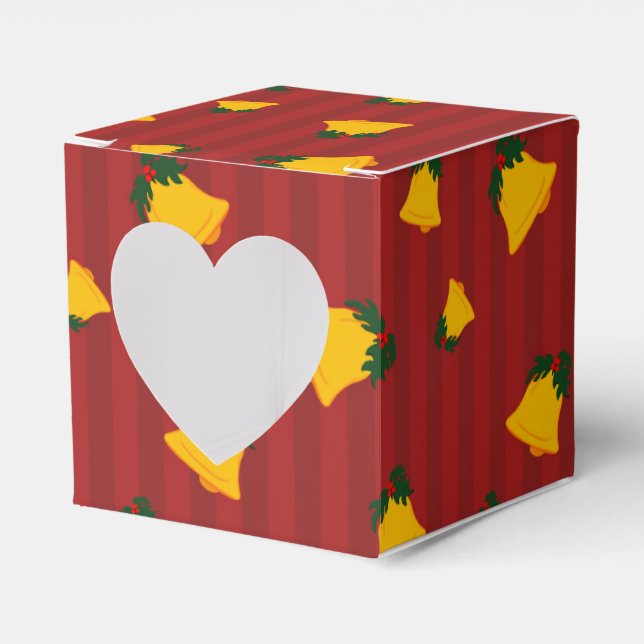 Holiday Red Gold Stripe Bells Christmas Geschenkschachtel (Vorderseite)