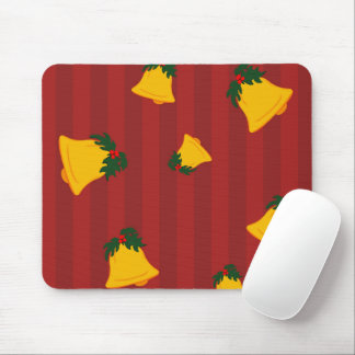 Holiday Red Gold Stripe Bells Christmas Mousepad