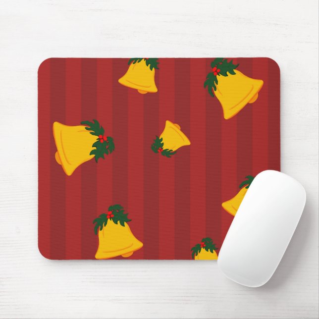 Holiday Red Gold Stripe Bells Christmas Mousepad (Mit Mouse)