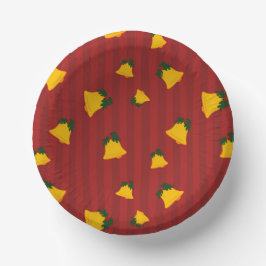Holiday Red Gold Stripe Bells Christmas Pappteller