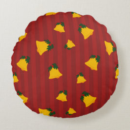 Holiday Red Gold Stripe Bells Christmas Rundes Kissen