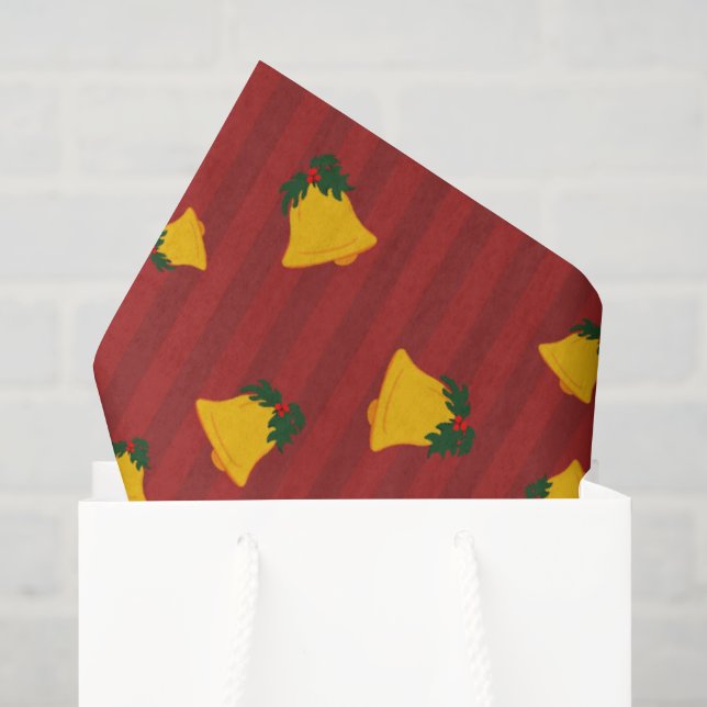 Holiday Red Gold Stripe Bells Christmas Seidenpapier (Geschenktüte)
