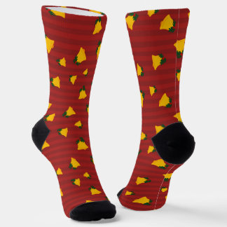Holiday Red Gold Stripe Bells Christmas  Socken