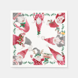 Holiday Red Gray Gnomes Weihnachts-Party Wasserfar Serviette
