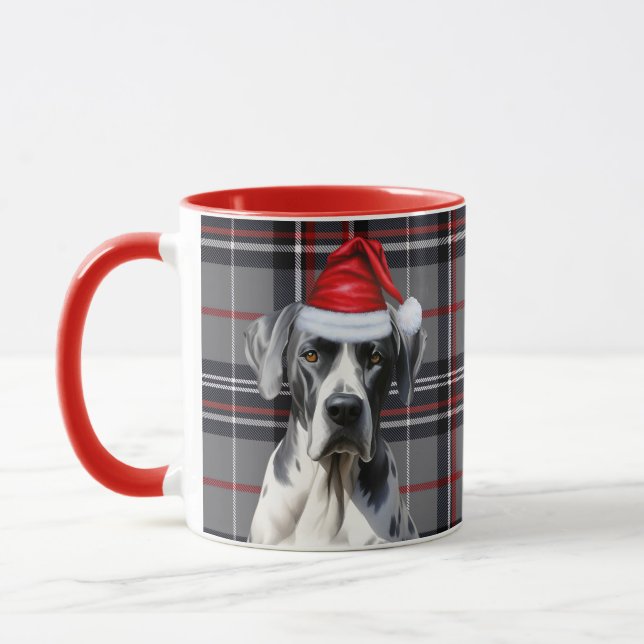 Holiday Red Gray Kariert Great Dane Weihnachten Tasse (Links)