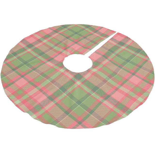 Holiday Red Green Tartan Kariert Polyester Weihnachtsbaumdecke (Schrägansicht)