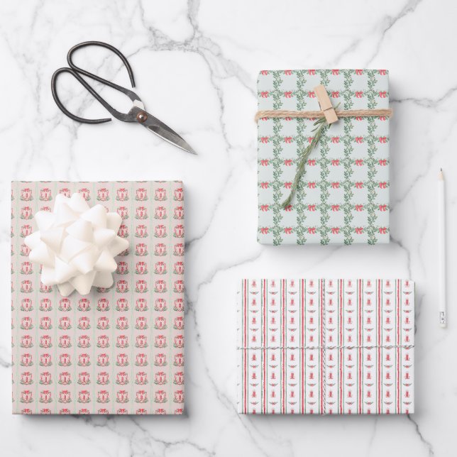 Holiday Red Green Wappen Christmas Geschenkpapier Set (Vorderseite)