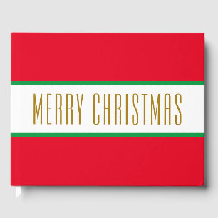 Holiday Red Green White Stripes MERRY CHRISTMAS Gästebuch