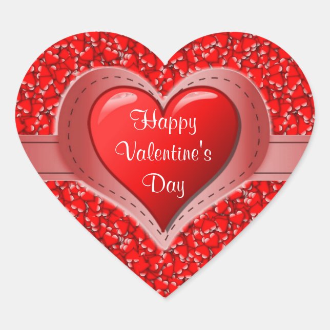 Holiday Red Hearts Happy Valentine's Day Herz-Aufkleber (Vorderseite)
