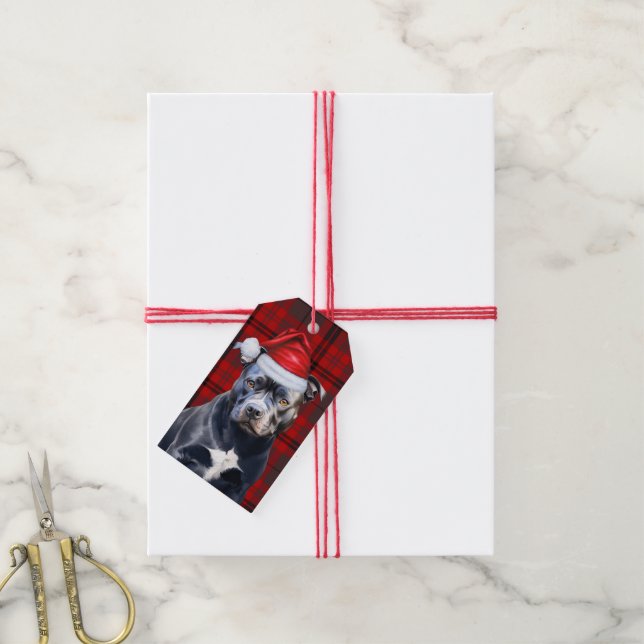 Holiday Red Kariert Bluenose Pit Dog Lover Geschenkanhänger (Mit Garn)