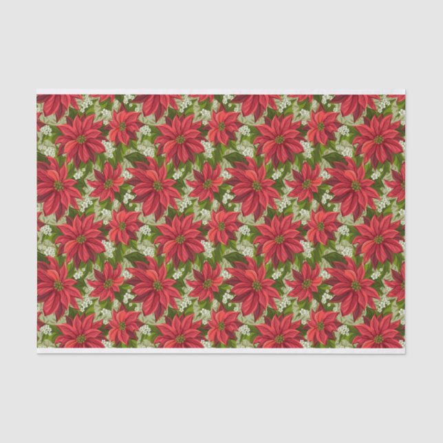 Holiday Red Poinsettia Tissue Paper Seidenpapier (Vorderseite)