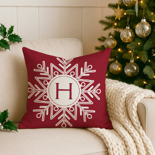 Holiday Red Snowflake Monogram Kissen