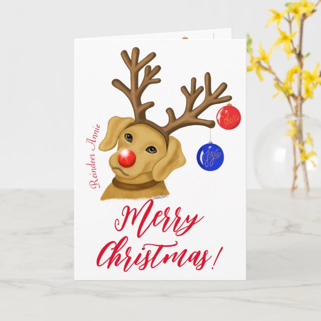 Holiday Reindeer Fox Red Labrador Faltgraukarte Karte (Gelbe Blume)