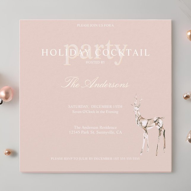 Holiday Reindeer Pink Weihnachtscocktail Party Einladung (Von Creator hochgeladen)