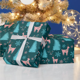 Holiday Rentier Snowflakes Berry Branch Pine Tree Geschenkpapier