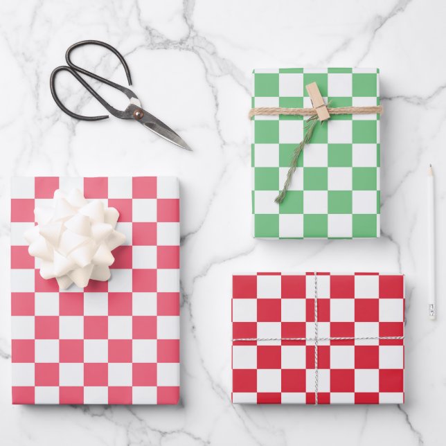 Holiday Retro Check Christmas Geschenkpapier Set (Vorderseite)