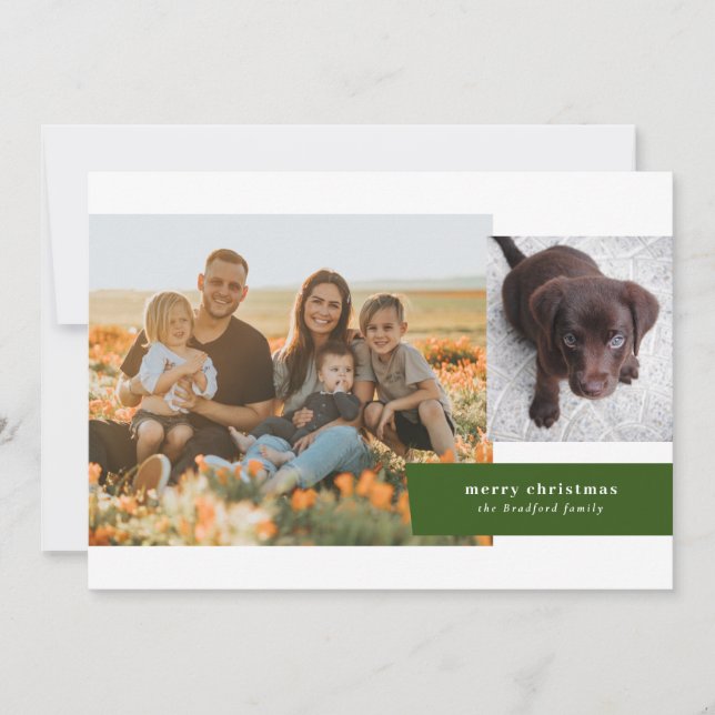 Holiday Ribbon Zwei Fotos Weihnachtskarte (Vorderseite)