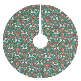Holiday rocking horses Green Tree Skirt Polyester Weihnachtsbaumdecke