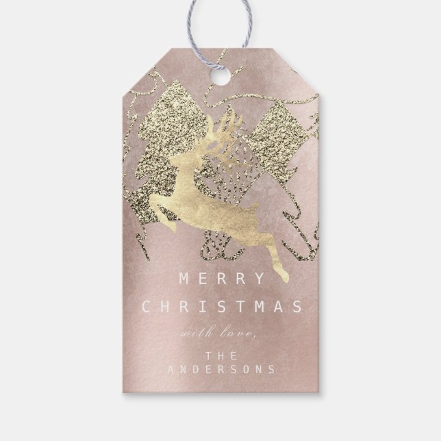 Holiday Rose Gold Weihnachtsmetall Rentierbaum Geschenkanhänger (Vorderseite)