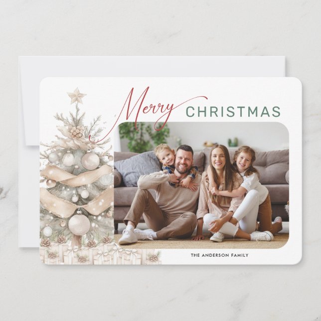 Holiday Rustic Evergreen Message Foto Weihnachten (Vorderseite)