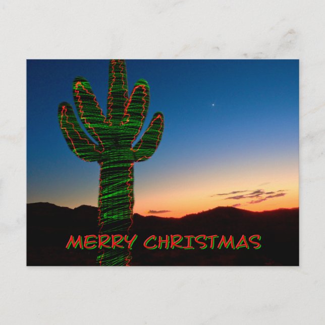 Holiday Saguaro Cactus Christmas Card Feiertagspostkarte (Vorderseite)