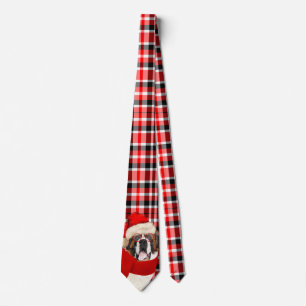 Holiday Saint Bernard Dog Karierte Weihnachten Krawatte