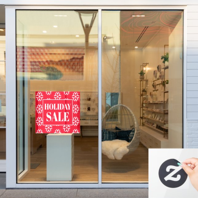 Holiday Sale Red White Snowflakes Business  Fensteraufkleber (Schaufenster)