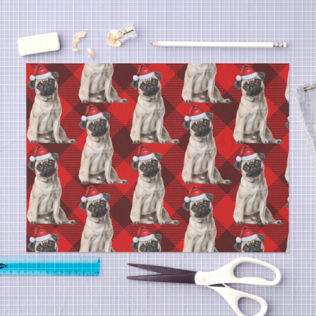Holiday Santa Pug Dog Red Buffalo Plaid Christmas Seidenpapier (Handwerk)