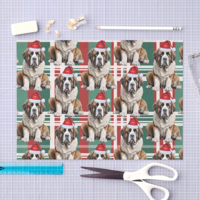 Holiday Santa Saint Bernard Dog Plaid Christmas Seidenpapier (Handwerk)
