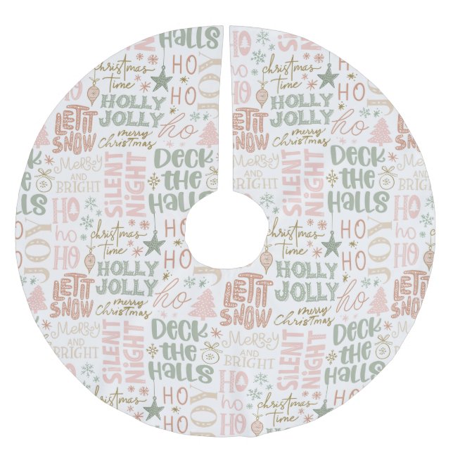 Holiday Sayings & Symbols in Soft Seasonal Tones Polyester Weihnachtsbaumdecke (Vorderseite)